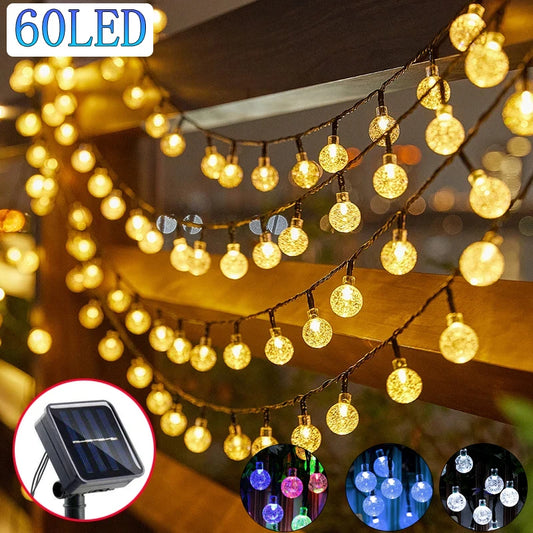 Solar Crystal Globe LED String Lights 60 LED 8 Lighting Modes IP65 Fairy Light Christmas Garland For Garden Party Decor 1pc/2pcs